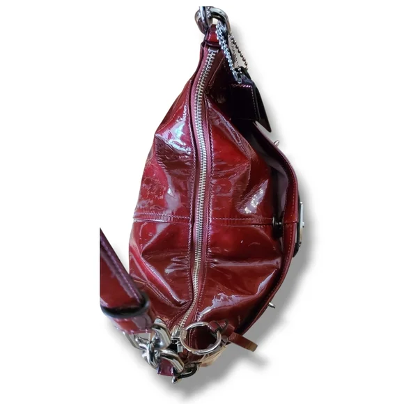 Coach F17861 Chelsea Wine Red Patent Leather Ashlyn Hobo Shoulder Bag Handbag - Picture 9 of 17